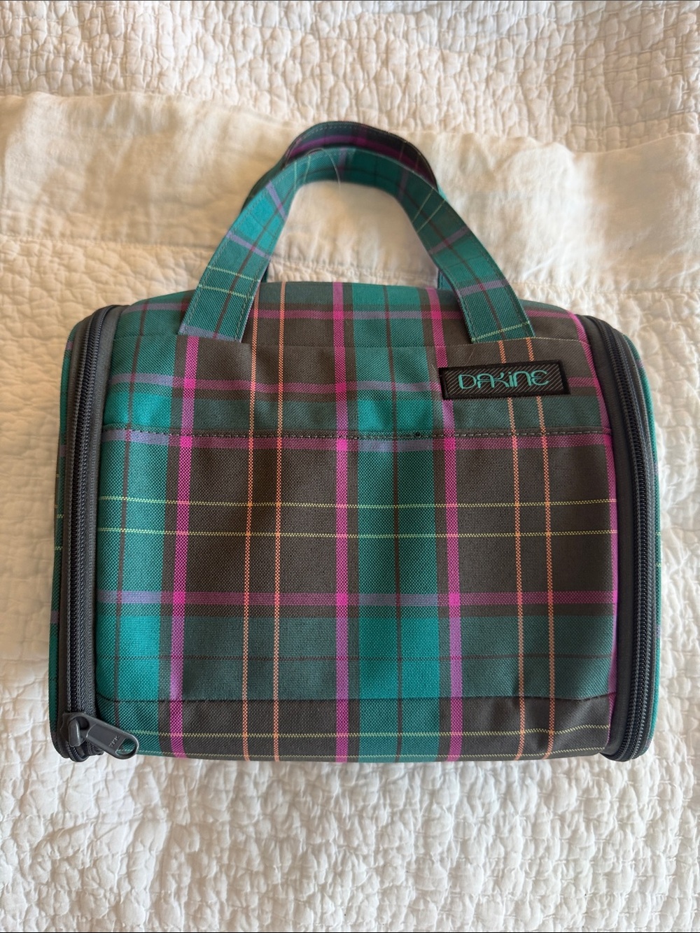 Dakine Teal and Purple Plaid Toiletry Bag